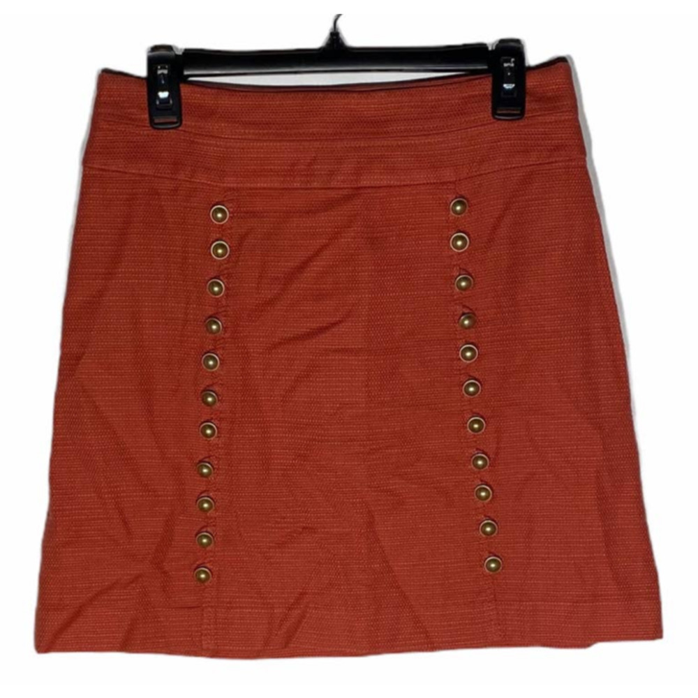 Anthropologie Idra Skirt Womens 6 Button Front Orange Mini A Line Cotton Acetate